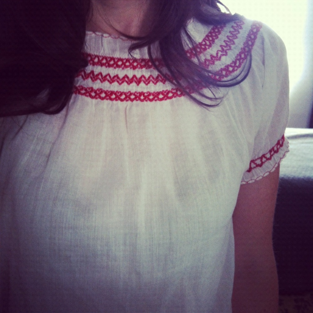 Vintage Shirt, White with Red Embroidery